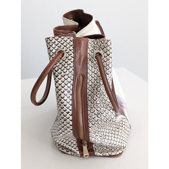 Brahmin Shoulder Bag Trina Brown Sahara Leather Bucket Drawstring - Picture 4 of 10